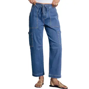 Dokotoo Jeans for Women Casual High Waisted Straight Wide Leg Pants Loose Cargo Denim Pants with Pockets
