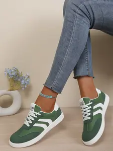 Women's Retro Trainer Shoes, Casual Lace-Up Flat Sneakers, Walking Shoes, Breathable Comfort Daily Commute Shoes, Large Sizes, Multiple Colors Available, Sports Shoes
