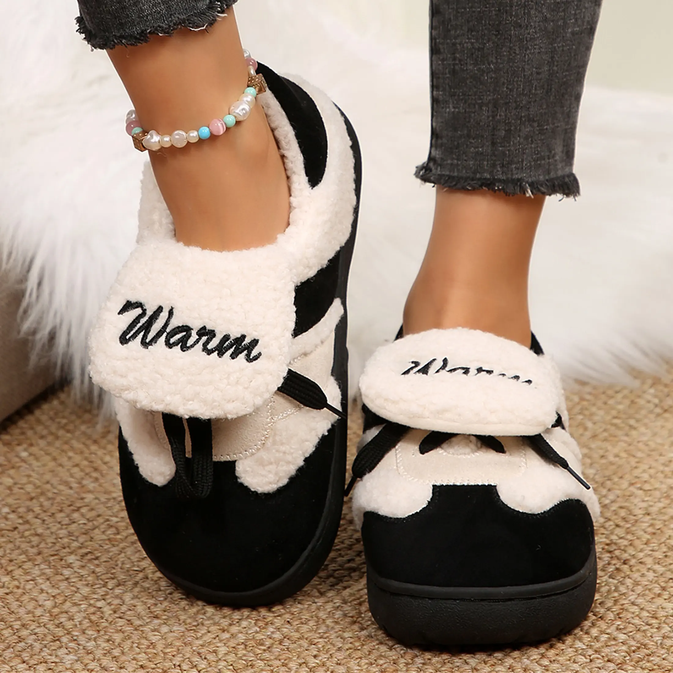 Women's Fuzzy Slip-on Comfy House Shoes Fluffy Fleece Slippers Winter Warm Mini Snow Boots Memory Foam Slippers for Women Indoor Outdoor Springfresh