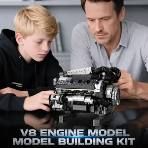 V8 Engine Motor Building Blocks Set 931 PCS STEM Build Your Own Engine Model Mini Kit，Mechanical Assembly Model Kit, Physical Science Experiment Toy, Desktop Decoration, Ideal Gift for Teens 14+ & Adults