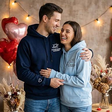 Custom To The Moon And Back Embroidered Hoodies for Couple – Matching Couple Hoodie With Roman Numeral Date And Initials, Meaningful Valentine Anniversary Gift