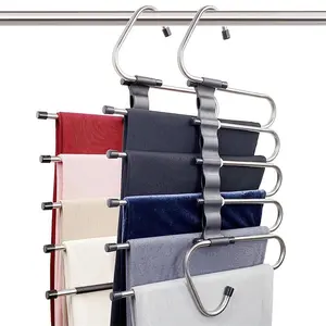 5 Layer Pants Hanger, Space Saving Organizer for Pants Jeans Skirts Trousers, Multifunctional Closet Storage Rack, Summer Essentials