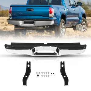 VEVOR Rear Step Bumper, Compatible with 2007-2013-Toyota Tundra, Chrome Steel Back Bumper, Assembly Replacement Rear Bumper with License Plate Light and Step Pad, without Sensor Holes, for TO1103117