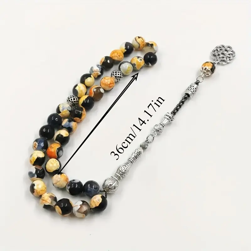 1pc Fashion Natural Agate Prayer Beads, 14.17 Inch Tasbih Muslim Rosary, Unisex Hand Strung Prayer Accessory with Metal Pendant