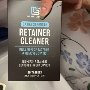 M3 Naturals Extra Strength Retainer Cleaner Tablets - 120 Mint Whitening Dental Cleanser Tablets for Dentures Retainers Aligners & Mouth Guards - Kills 99% of Bacteria & Removes Tough Stains - Dental Hygiene