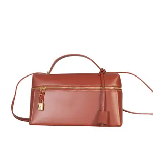 Gigi Piana LP Bag27 Box Bag Genuine Leather Women's Handbag with Gold Lock Adjustable Strap for Crossbody or Shoulder Wear Solid Color Chain