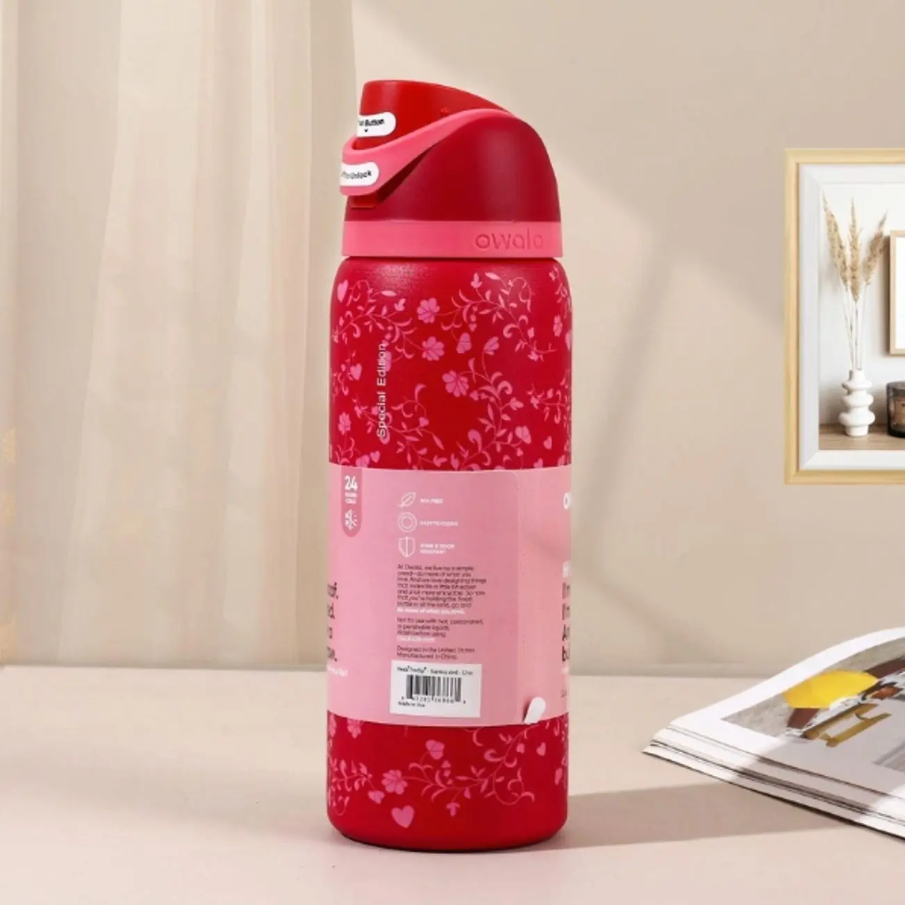 Owala FreeSip Love Letter 32 oz Insulated Stainless Steel Water Bottle – Floral Heart Design, Built-In Straw, Leak-Resistant Lid & Carry Loop, Gift for Her