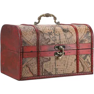 Treasure Chest Box, Pirate Keepsakes Box for  Gifts, Wooden Treasure Storage Box Map  Decorative Box for   Trinkets, Large
