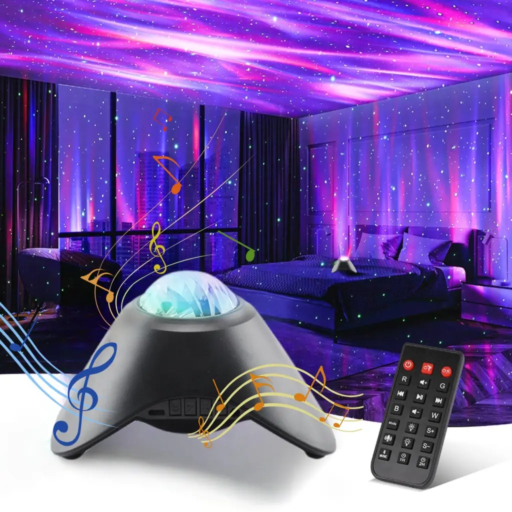 Space Planetarium Star Projector, LED Light Bedroom Starry Projector, Galaxy Aurora Night Light with Bluetooth Speaker, White Noise, Timer, Remote, Room Decor, Gifts for Kids, Christmas/Birthday (Black)