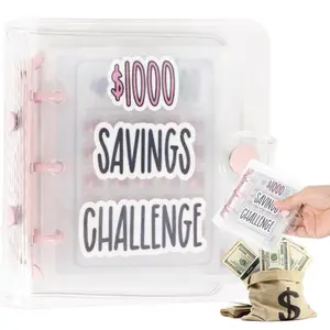 100 Envelopes Challenge Binder with Laminated $5050 Tracker Sheet & Pre-numbered Pockets (Pink) - Perfect for Budgeting