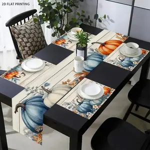 1 piece/5 piece set/7 piece set, pumpkin autumn farmhouse pattern holiday tablecloth with coordinated placemat set, restaurant and kitchen decoration, essential for indoor and outdoor gathering tabletops, suitable for daily household use