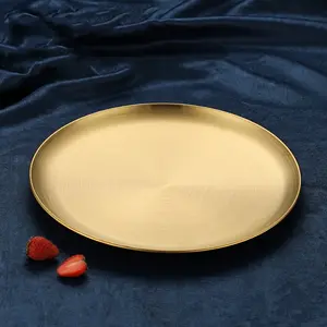 1pc Korean Style Stainless Steel BBQ Meat Plate - Gold Plated Cake and Dessert Serving Plate for Fruits and Snacks