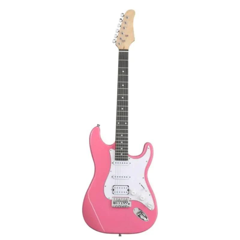 KST Full-Size 6-String Electric Guitar Pack - Pink Basswood Body, H-H Pickups, 6-Slot Design, 5W Bluetooth Rechargeable Amplifier, Carry Bag, Shoulder Strap, Extra Strings - Durable, Easy-to-Play for Beginners, Tremolo