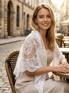 2pcs Women's Lace Triangle Shawl, Breathable Floral Cutout Outerwear, French Vintage Scarf, and, Versatile for Commute and Weddings