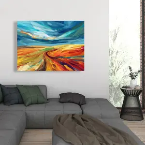 212 MAIN Land Flow Orange 36x48 in. Minimalist Artistic Wall Art Print, Vibrant Wall Decor for Home Supplies