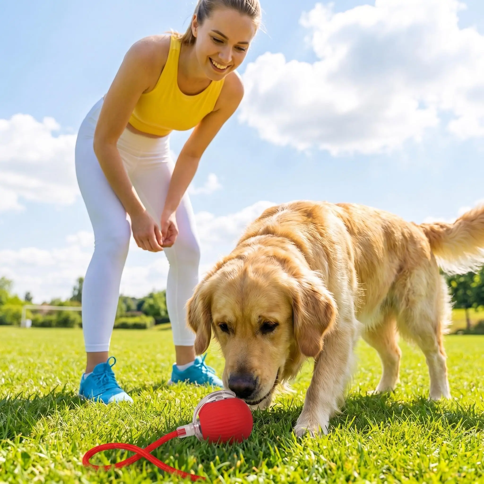 Smart Automatic Moving Dog Toy Ball with Rope LED Glowing Interactive Pet Self Play Toy Chew Resistant Teeth Grinding Enrichment Brain Training Toy for Small Medium Dogs Cats USB Type-C Rechargeable