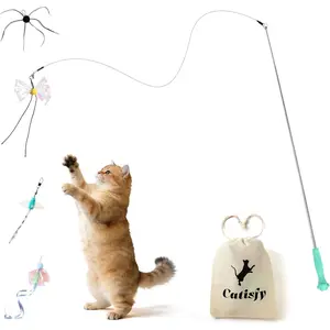 Wand  - Retractable Wand with 4   Refills for Indoor Cats Enrichment, Interactive   for Bored Adult Cats and High-Energy Kittens (BioBugs Serie 2.0)
