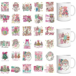 Christmas UV DTF Stickers - 30 Pcs Merry Christmas UV DTF Cup Wraps for 16 oz Xmas Waterproof UVDTF Transfer Decals for Glasses Cups Mug DIY Crafts