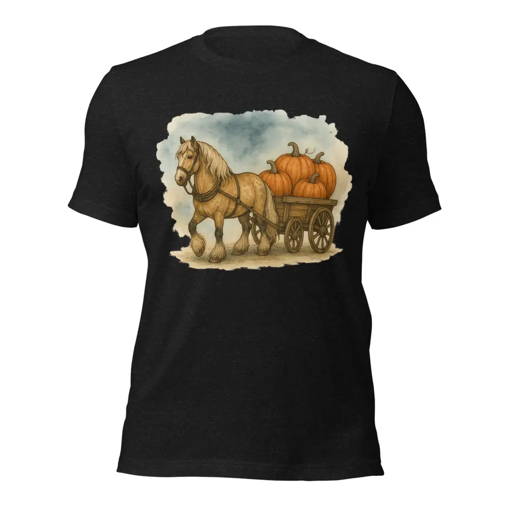 Gypsy Horse Pumpkin Cart Shirt | Fall Equestrian Tee | Gypsy Vanner Autumn T-Shirt | Bella Canvas Farm Gypsy Cobb Halloween Shirt