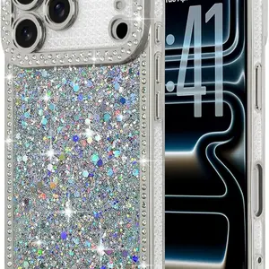 for iPhone 17 Pro Max Case Glitter, Luxury Aesthetic Shiny Bling Sparkly Bumper Cover with Crystal Diamonds for Women Girls Soft Slim Shockproof Protective Phone Case for iPhone 17 Pro Max, iPhone 16 15 14 13 Pro Max 14 Plus 15Plus