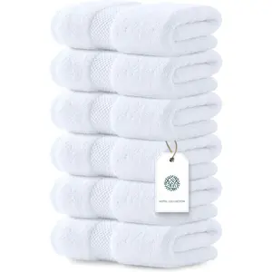 Luxury White Hand Towels - Soft 100% Turkish Cotton | Highly Absorbent Hotel spa Bathroom Towel Collection | 16x30 Inch | Set of 6