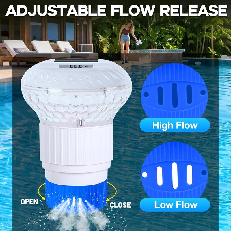 2025 Upgraded Pool Chlorine Floater with Thermometer,Digital Screen Solar Chlorines Floaters with Light, Chlorine Floater with Adjustable Release,Floating chlorines Dispenser for Pool,Hot Tub