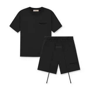 (Tee and Shorts) Fear of God Essentials T-shirt & Shorts Set Stretch Limo/Black OVER SIZE Casual Wear Comfortable Fit Simple Design Versatile Everyday Wear Menswear Tops Crewneck ShortSleeve Light Oatmeal Color