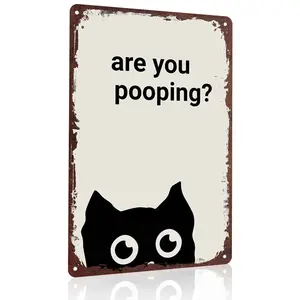 Are You Pooping? Peeking Black Cat 12x8 Inch Aluminum Metal Sign - Cute Minimalist Cat Lover Wall Decor for Bathroom, Restroom, Powder Room - Retro Tin Sign Gift for Cat Parents & Pet Owners