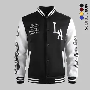 Baseball Jacket Men, Letter Print, Patchwork Color Block, Casual Street Style, College Look, Black, Blue, Red, Yellow, LA Letter Print Menswear Stylish jackets Coats Embroidered jackets rock style Polyester Tops Long Sleeve jackets zip jackets