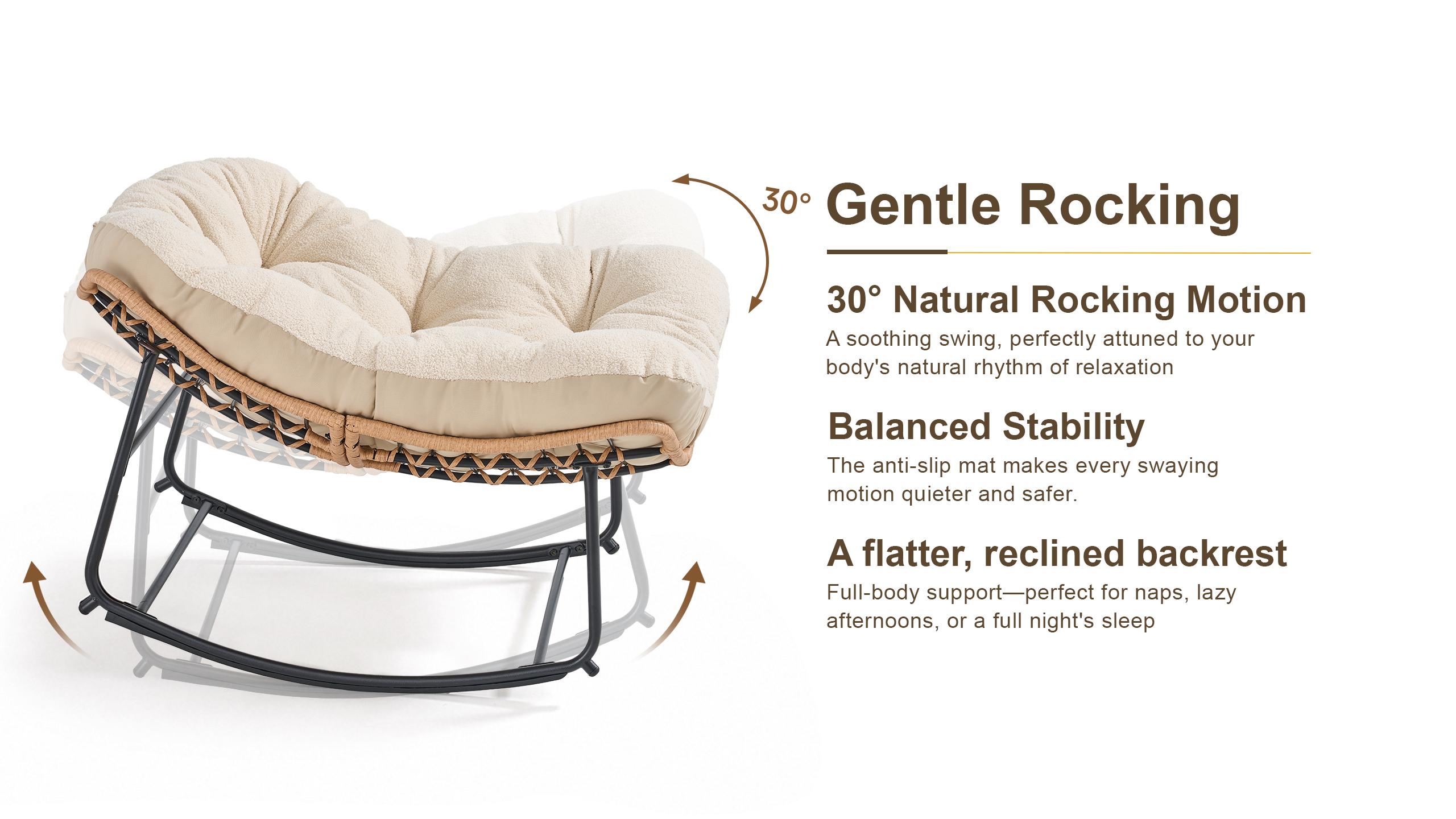 【Double-Side Fabric】ONBRILL Oversized Indoor Outdoor Rocking Chairs, Comfy Papasan Rocking Chair with Padded Cushion, Rattan Wicker Lounge Chair, Modern Reading Accent Chair for Balcony Garden, LivingRoom Furniture,Christmas Gift【SummerFinds】