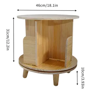 1-Layer Rotating Bookcase 360 Rotating Display Rack Pine Wood Rotating Bookshelf