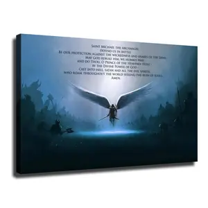 Frame Angel Inspirational Quotes Poster Saint Michael The Archangel In Battle Protects Us Canvas Wall Art For Bedroom Living Room Home Office Decoration