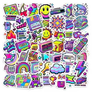 50 Vintage Video Game Pixel Stickers Set, Retro Gaming Machine Elements, Waterproof Decorative Stickers for Notebooks, Fun Stickers