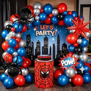 Spider Balloon Arch Garland Kit - 130Pcs Spider Theme Birthday Decorations Royal Blue Black Red Silver Spider Arch Kit for Man BabyShower Super Spider Hero Theme Party Decorations