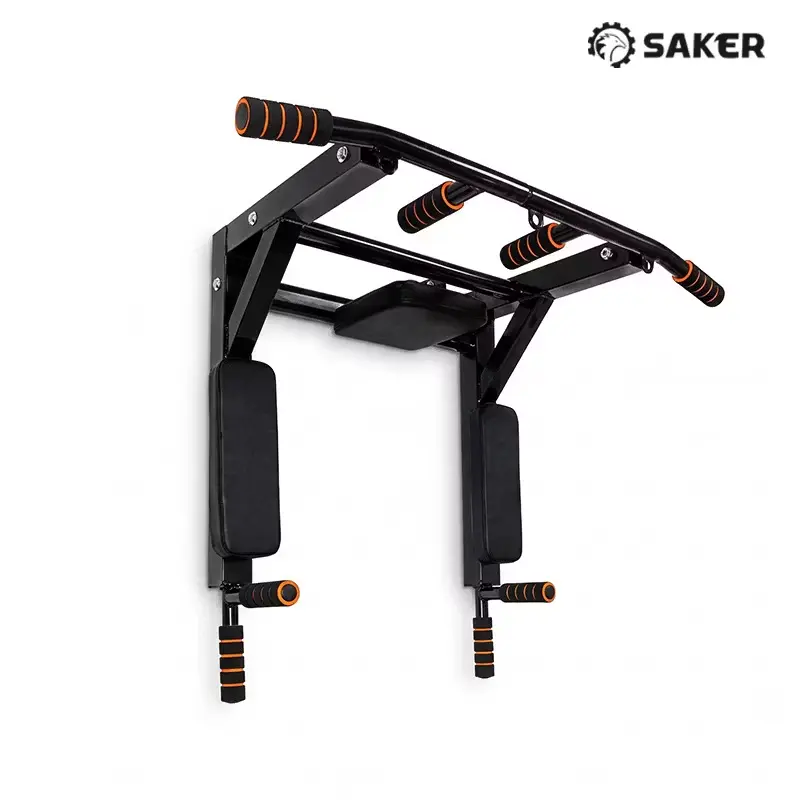 Saker Heavy Duty Wall-Mounted Multifunctional Pull-Up Bar Station, 440LBS Weight Capacity, Multi-Grip Design with Dip Bar, Leg Raise & Elbow Pads for Home Gym Upper Body Strength Training