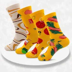 Novelty Pizza Crew Socks 4 Pairs | Unisex Gift Box - Soft Comfortable Food Design Socks for Halloween Christmas Birthday Family Party | Trendy Colorful Socks All Seasons Surprise Gift for Friends & Family