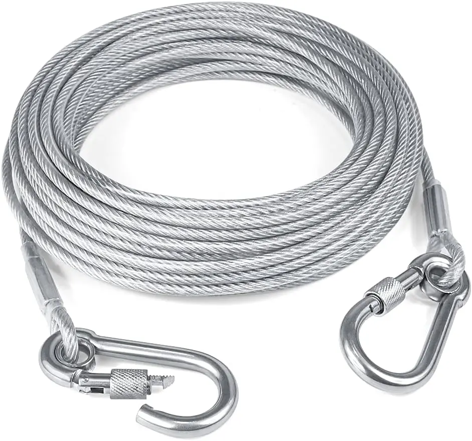 30FT Reflective Tie-Out Cable for Dogs Up to 250 Pounds, Steel Wire Lead Leash Cable with Stainless Steel Dual-Fix Buckle, Lightweight and Durable, Dog Chain for Outside, Yard, Camping