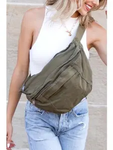 Aili's Corner London Oversize Canvas Crescent Sling Adjustable Crossbody with Multiple Pockets Oversized Bum Bag