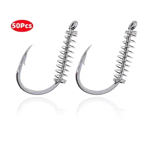 50-Pack Spring Hooks with Barbs, Stainless Steel Fishing Accessories, Explosion Hooks for Big Fish, Bulk Pack Fishing Gear, Fishing Hook Set, Fishing Equipment