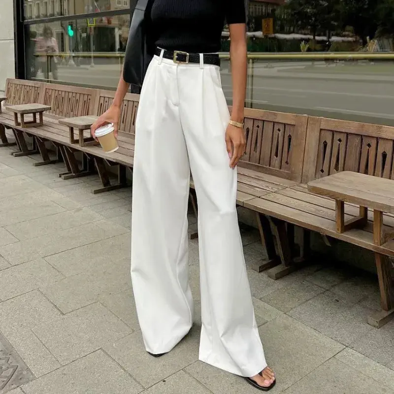 High-Waisted Wide-Leg Trousers in White