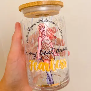 In My Best Dress DTF 16oz Glass Cup with Straw