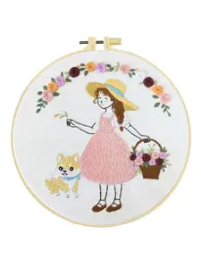 Girl Embroidery kit for beginner,cross embroidery sets with fabric,pattern,needle,thread