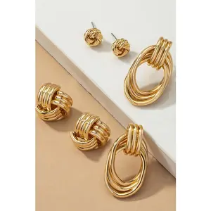 LA3accessories Premium Trio Metal Knot and Hoop Earrings