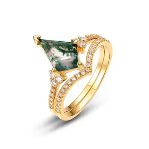 【765】“Mystic Moss Collection” Harmony Moss Agate Modern Event Combination Ring - Fashion, Wedding, Statement, Anniversary, Jewelry Gift