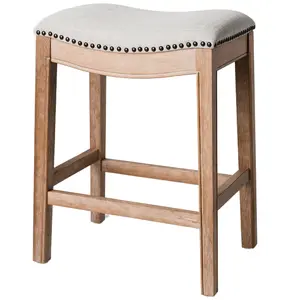 Maven Lane Adrien Backless Saddle Kitchen Counter Stool, Weathered Oak