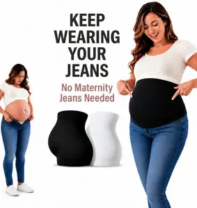 2-Pack Maternity Bellyband Bellaband Jeans Extender Pregnancy Belt Belly Support Band Covers Unbuttoned Pants, Seamless Stretch Comfort for Second & Third Trimester