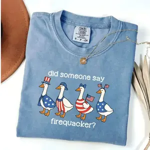Comfort Colors Firequacker Goose T-Shirt For Men And Women, Funny 4th Of July Patriotic American Flag Casual Cotton Tee, Apparel Made In The USA		