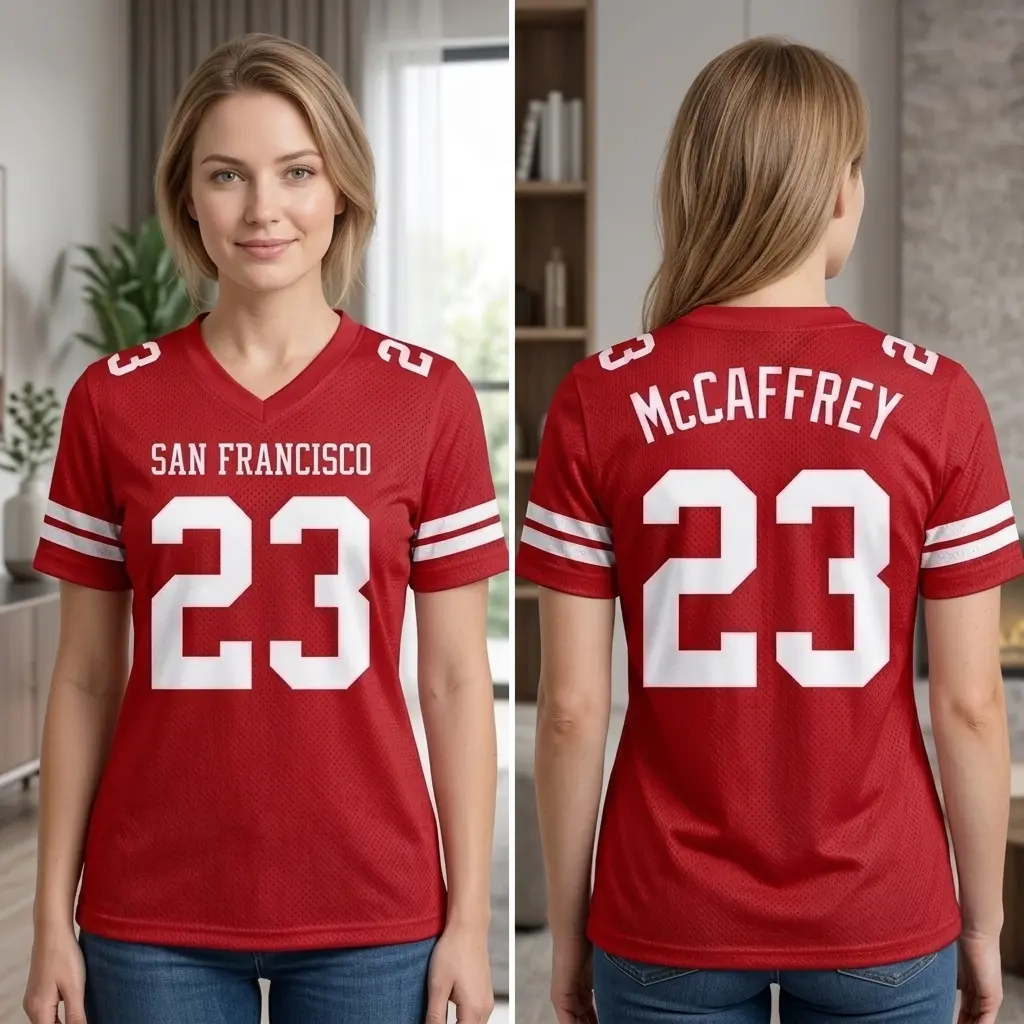 McCaffrey San Francisco Football Jersey, Niners Classic Red Mesh Breathable Fabric with White Accents #23, Perfect Gift for Football Fan