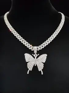 Butterfly Design Pendant Necklace, Elegant Rhinestone Necklace, Fashion Rhinestone Decor Necklace for Party, Daily Decor, Trendy All-match & Exquisite Jewelry for Birthday Gift
