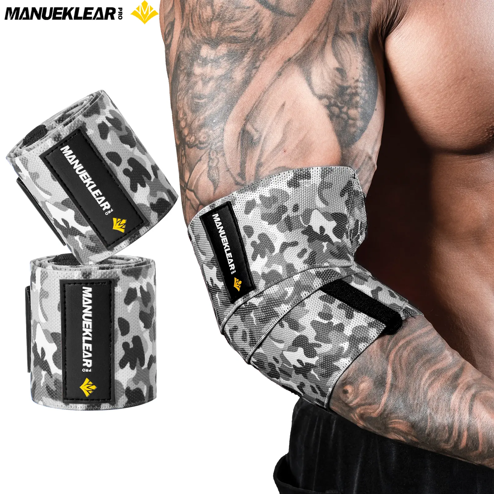 Elbow Wraps for Weightlifting, 47" Strengthening support Elbow Sleeve Weightlifting (1 Pair) for Powerlifting, Bench Press, Gym Workout